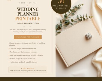 Wedding Planner Printable | Guest List, Seating Chart, Vendor & Budget Tracker, Countdown Timeline and Thank You Cards