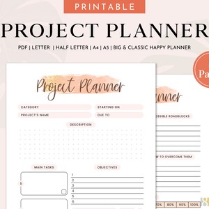 Project Planner Printable - Productivity Planner, Project Management, Project Tracker, Project Organizer, Project Planner PDF, Happy Planner