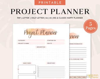 Project Planner Printable - Productivity Planner, Project Management, Project Tracker, Project Organizer, Project Planner PDF, Happy Planner