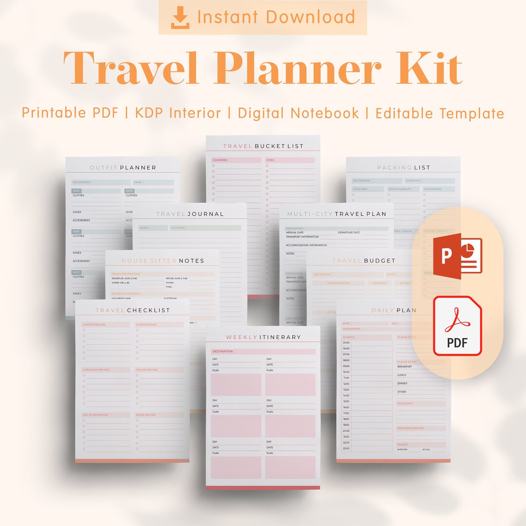 Travel Planner Kit Printable Template - KDP Interiors Editable ...