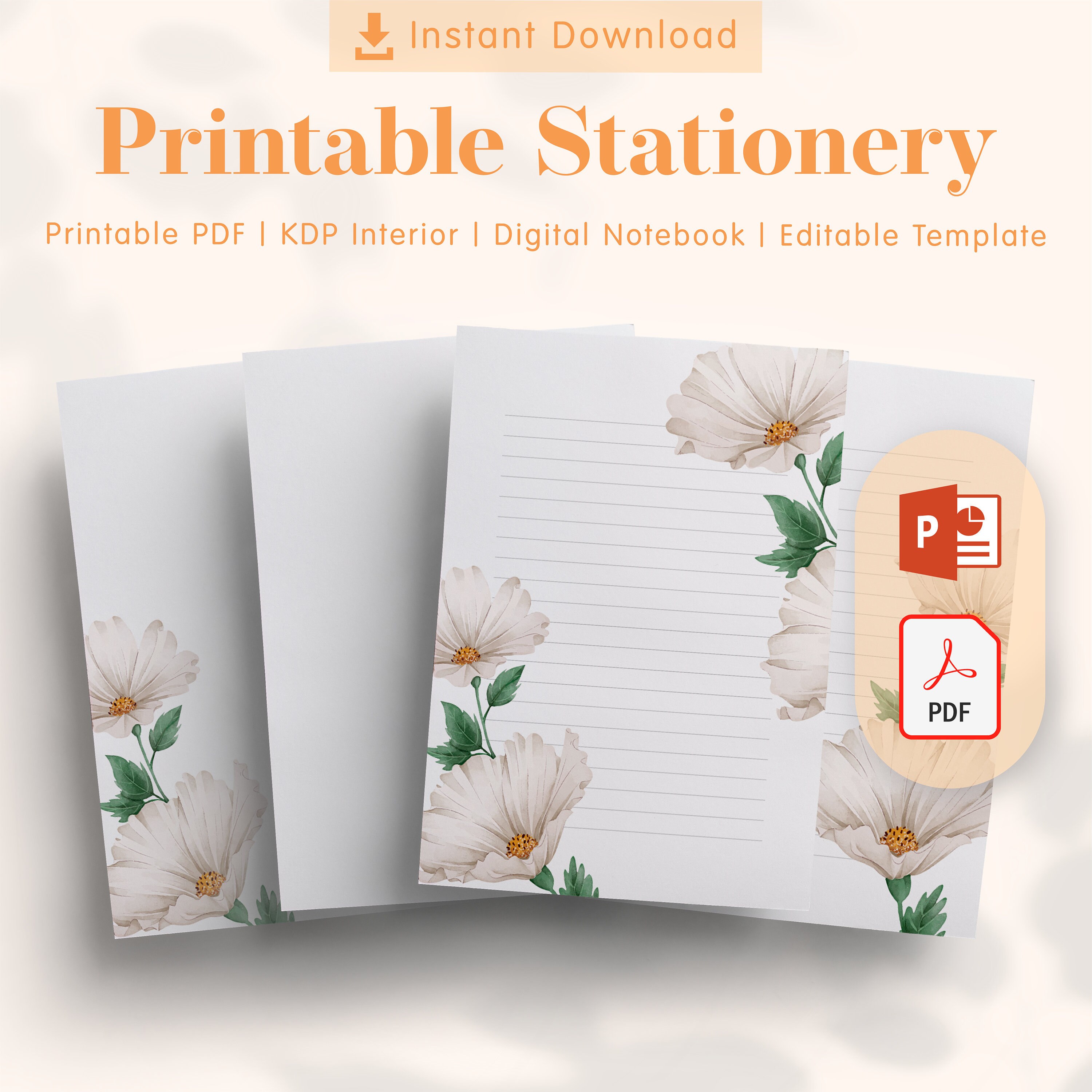 Watercolor Floral Printable Stationery 3 - Lined and Unlined ...