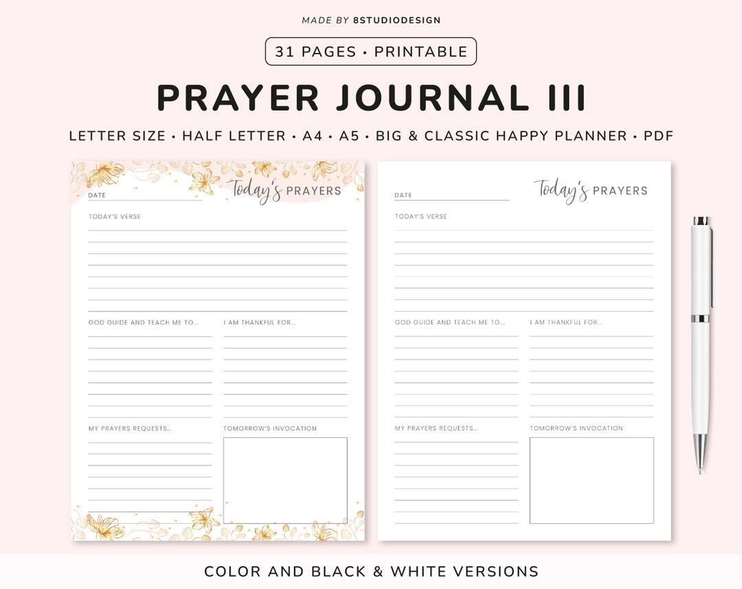 Prayer Journal Planner Printable, Bible Journaling, Bible Study, Bible ...