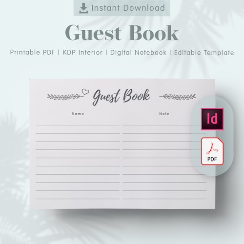 Funeral Guest Book Printable Template Size 8.25 X 6 in KDP - Etsy