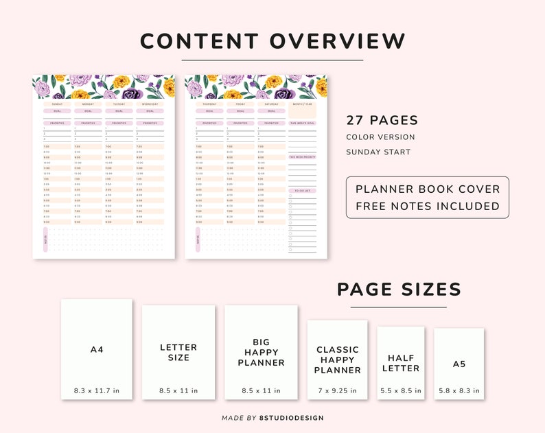 Weekly Planner Printable Floral - Weekly Schedule, to Do List, Undated ...