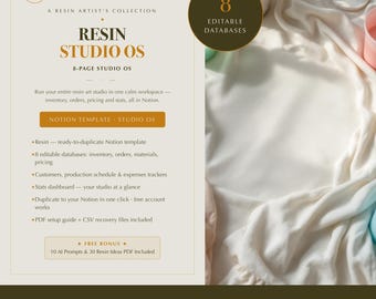 Resin Artist Notion Template, Studio Planner, 8 Databases, Inventory and Business Records, Digital Download