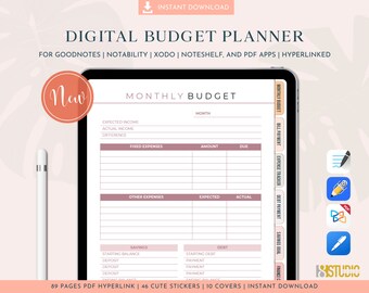 Planificateur de budget numérique pour iPad et GoodNotes | Planificateur financier avec autocollants | iOS Android