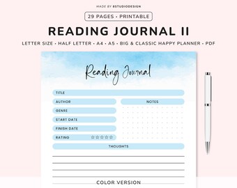 Lesejournal - druckbarer Planer, Lesetagebuch, Lesetracker, Leseplaner, Buchtracker, Buchbesprechung, Happy Planner Einlage