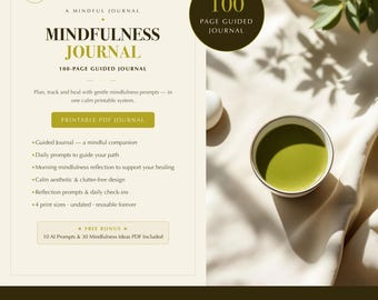 Morning Mindfulness Journal | Guided Daily Prompts for Calm & Focus | 100-Page Printable PDF | Instant Download