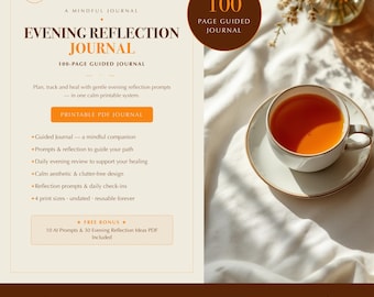 Evening Reflection Journal | Guided Prompts for Calm Nights & Daily Review | 100-Page Printable PDF | Instant Download