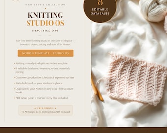 Knitting Artist Notion Template, Studio Planner, 8 Databases, Inventory and Business Records, Digital Download