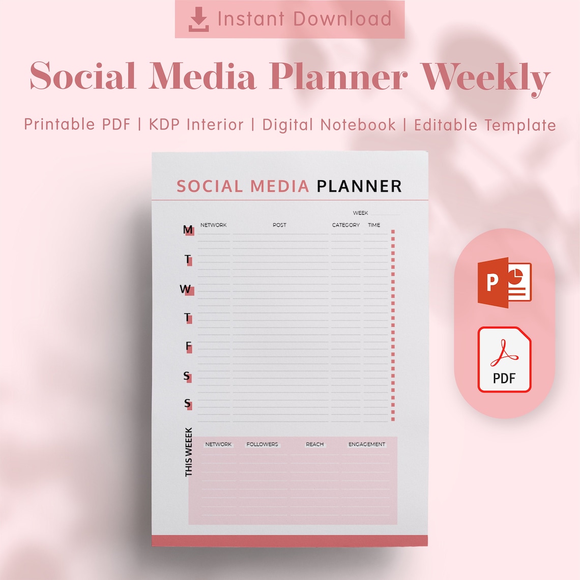 Social Media Weekly Planner Template KDP Interiors Editable, Printable ...