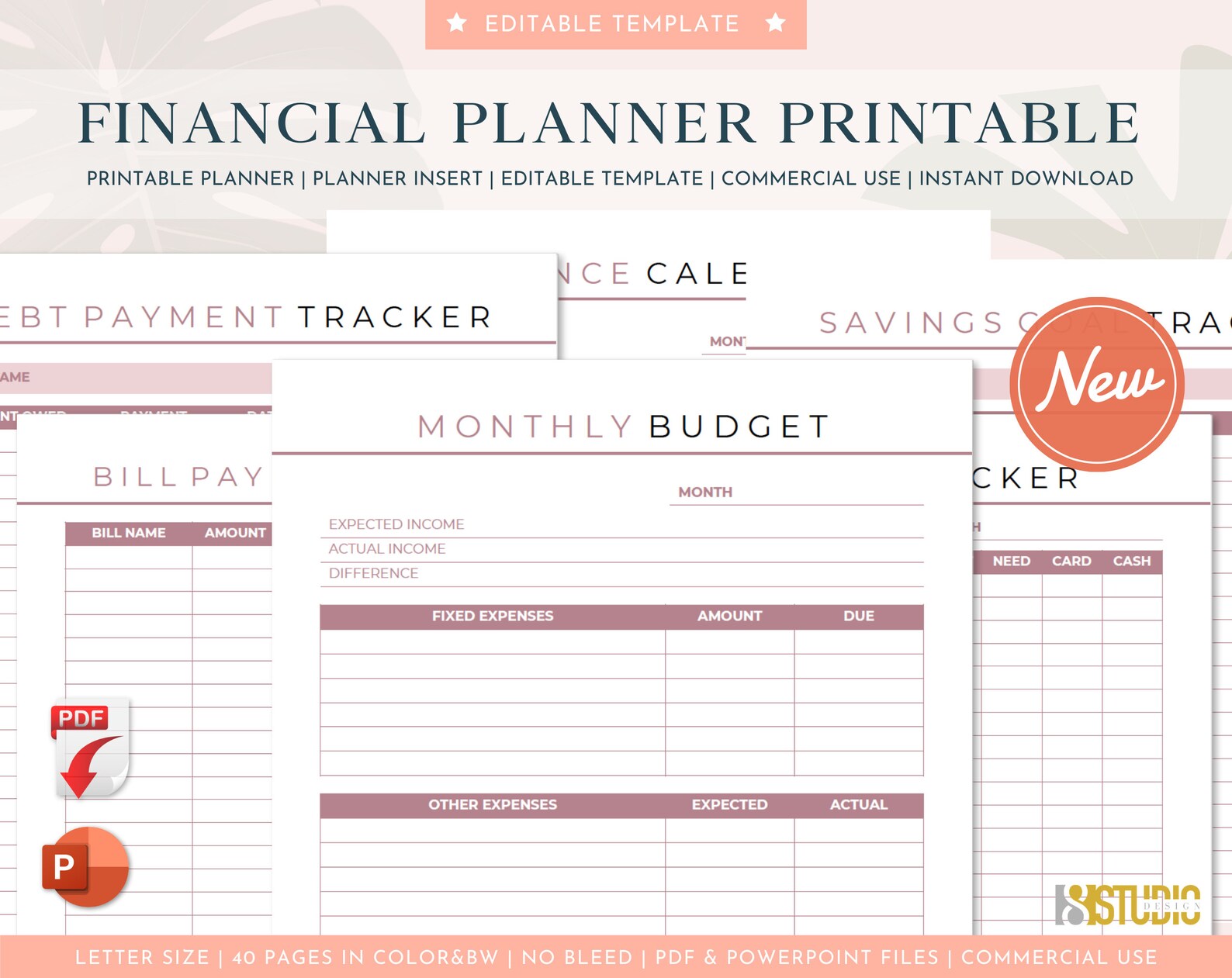 Financial Planner Printable Monthly Budget Planner, Expense &amp; Bill ...