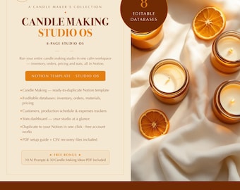 Candle Maker Notion Template, Studio Planner, 8 Databases, Inventory and Business Records, Digital Download