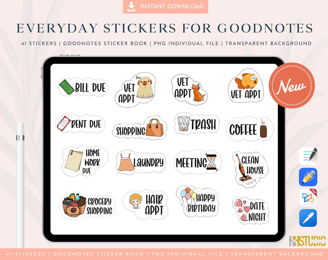 Everyday Stickers for Goodnotes - Digital Stickers Book - Goodnotes and ...