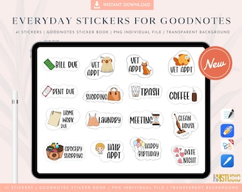 Everyday Stickers for GoodNotes - Digital Stickers Book - GoodNotes and PNG Digital Planner Stickers, Pre-Cropped Digital Planner Stickers