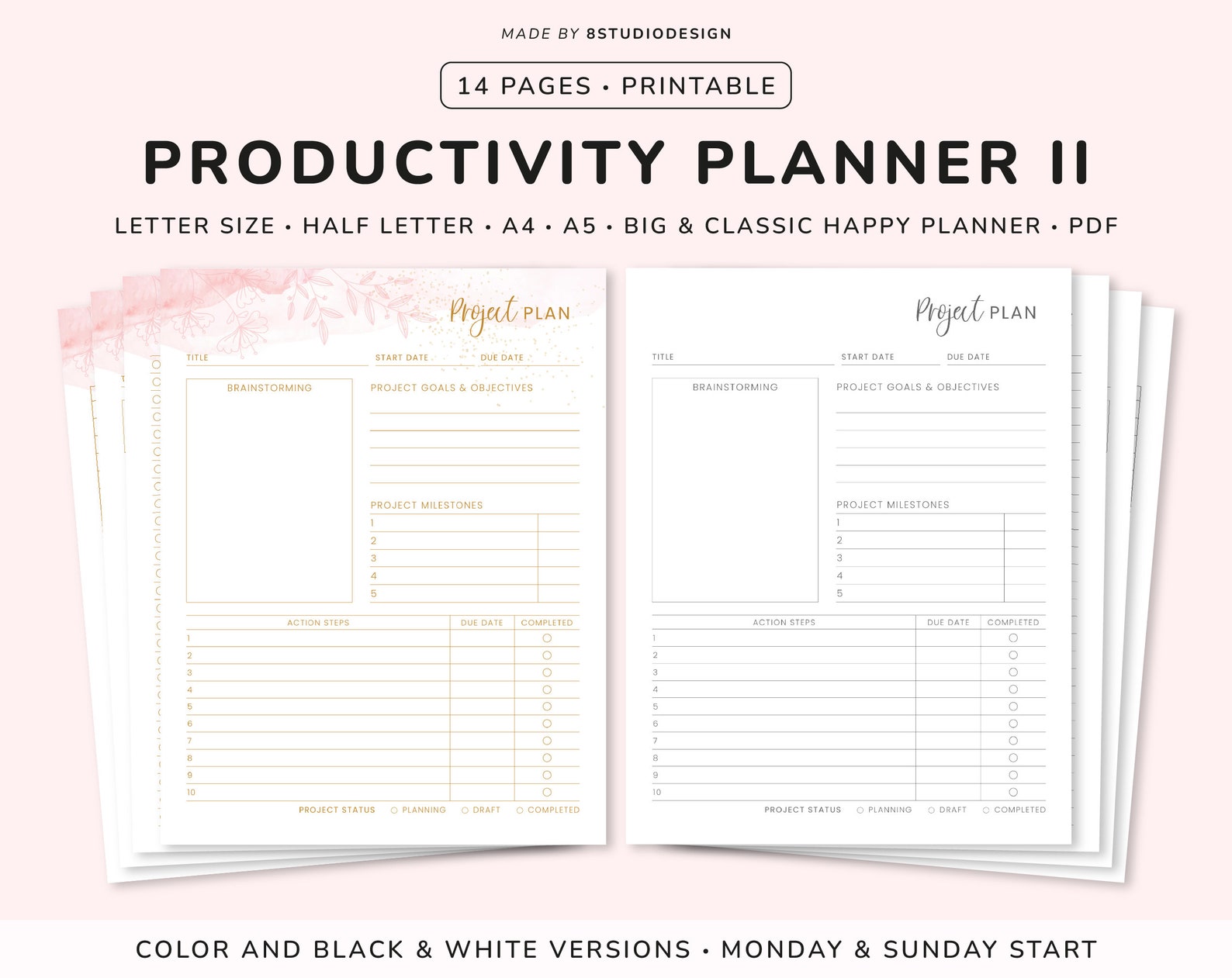 Productivity Planner Printable Daily Weekly Monthly Planner BUNDLE ...