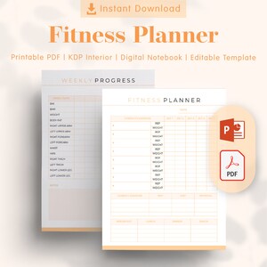 Fitness Planner Template - KDP Interiors Editable, Printable PDF, Editable Template, Printable Templates, Planner Inserts