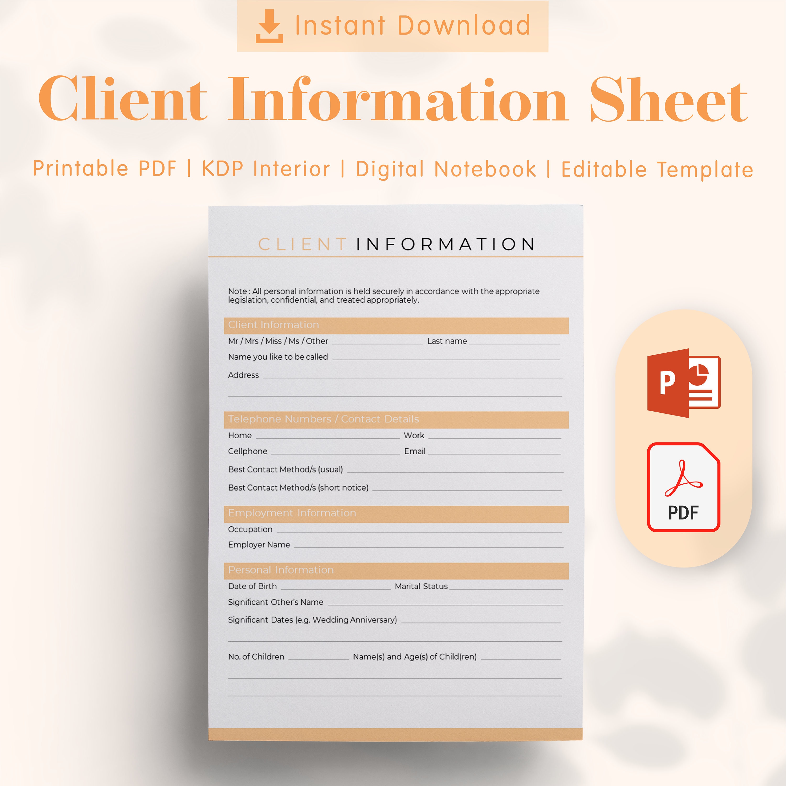 Client Information Sheet Printable Template - KDP Interiors Editable ...