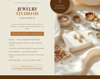 Jewelry Artisan Notion Template, Studio Planner, 8 Databases, Inventory and Business Records, Digital Download
