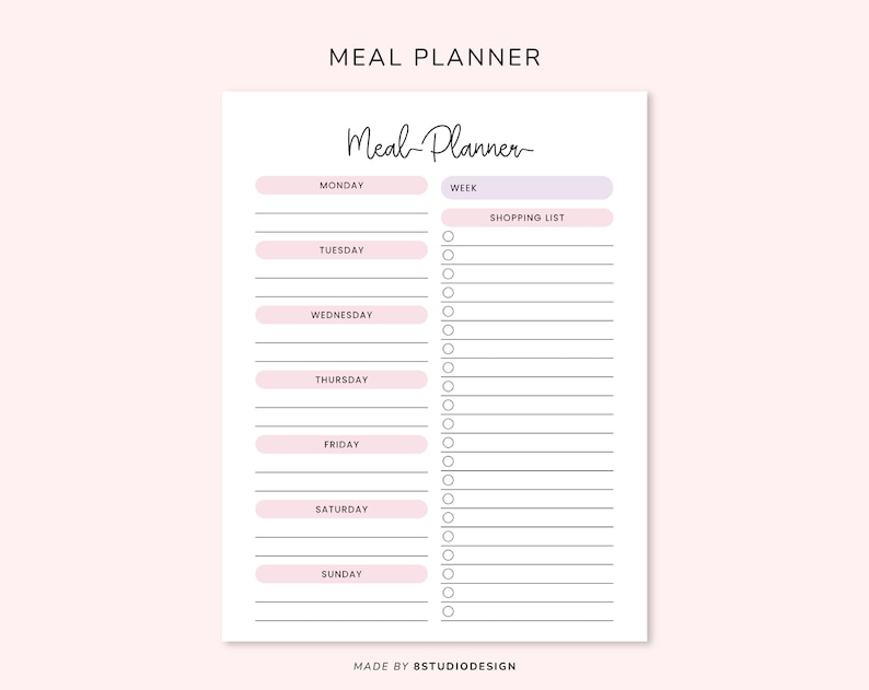 Meal Planner Template Planner Printable Menu Planner Grocery List Meal Planner Template Planner Printable Menu Planner Grocery List