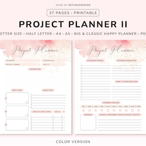 Project Planner Printable - Productivity Planner, Project Management, Project Tracker, Project Organizer, Project Planner PDF, Happy Planner