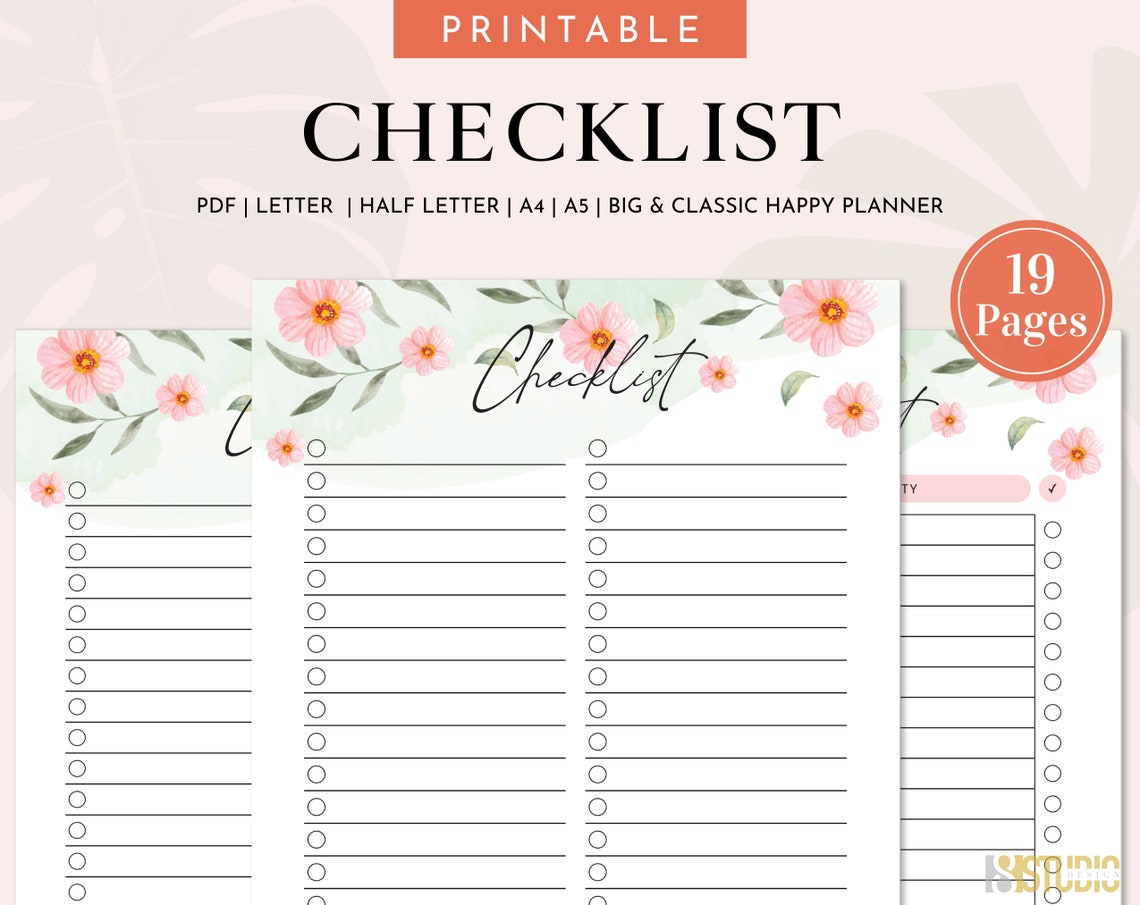 Checklist Template Planner Printable, Daily Planner, Task List, Daily ...