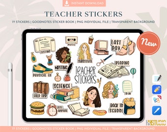Teacher Stickers - Digital Stickers For Goodnotes, School Pre-cropped Digital Stickers for GoodNotes Planner, Bonus Stickers, Ipad Sticker
