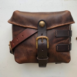 Men's Small Masculine Leather Satchel Bag with MOLLE for Attachments
