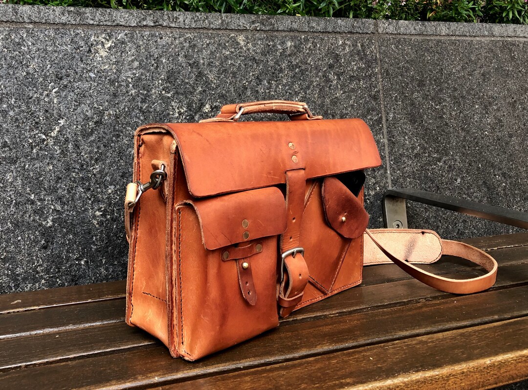 Thin Standard Classic Leather Briefcase Satchel in Thick - Etsy