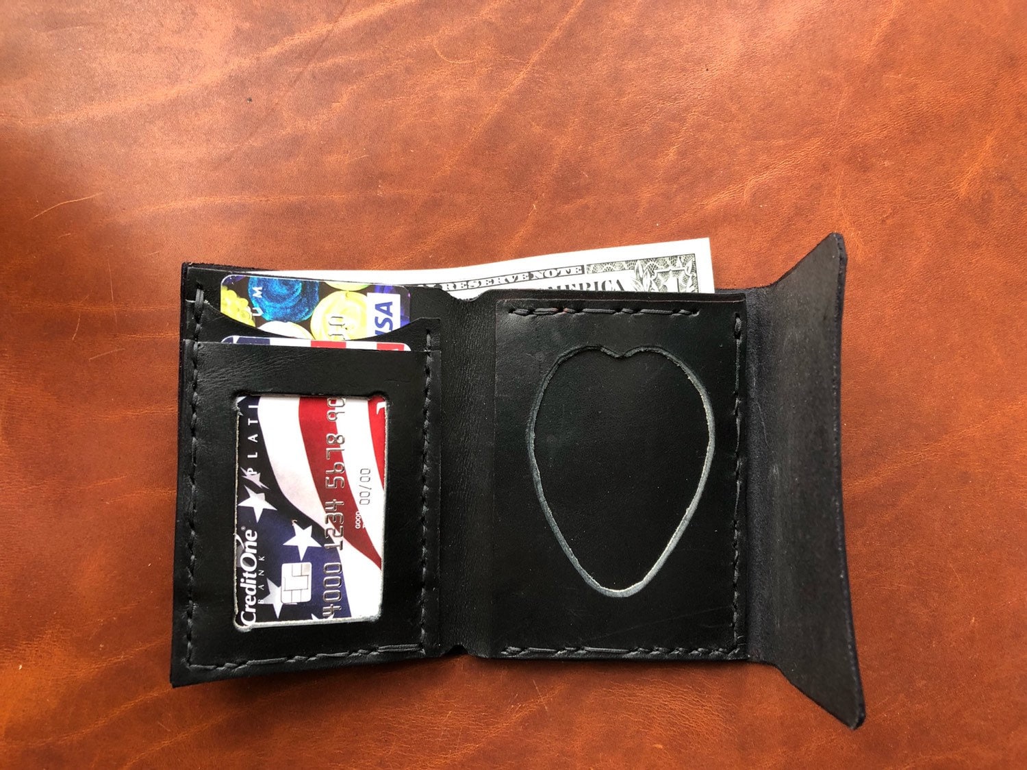 Trifold Full Grain Leather Police Shield Badge Wallet with Custom