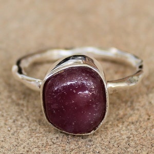 Raw Ruby Ring – 925 Solid Sterling Silver – Rough Cut Natural Red Gemstone – Boho Artisan Jewelry - Organic shape