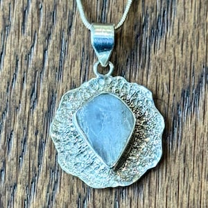 Organic Textured Raw Moonstone Pendant – 925 Solid Sterling Silver – Faceted and Rough Cut Natural White Gemstone – Boho Artisan Jewelry