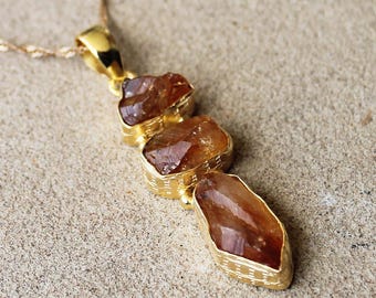 Gold Raw Citrine Pendant – Handmade Boho Natural Gemstone Necklace, Natural Crystal Jewelry, November Birthstone, Unique Gift for Her