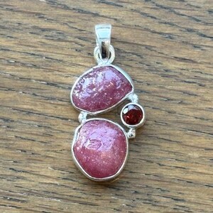 Raw Ruby & Garnet Pendant – 925 Solid Sterling Silver – Faceted and Rough Cut Natural Red Gemstone – Boho Artisan Jewelry - multiple stones Design 2