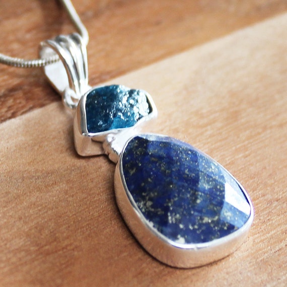 Pendentif En Argent 925 & Apatite Néon - Fait Main - Certifié AGI - Neuf Sans Emballage