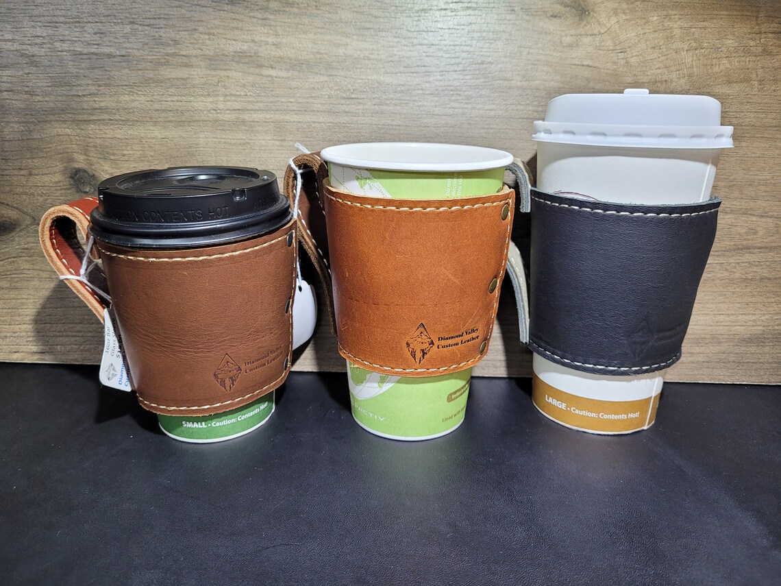 Leather Coffee Sleeve Reusable Cup Sleeve With Handle Coffee Etsy Canada