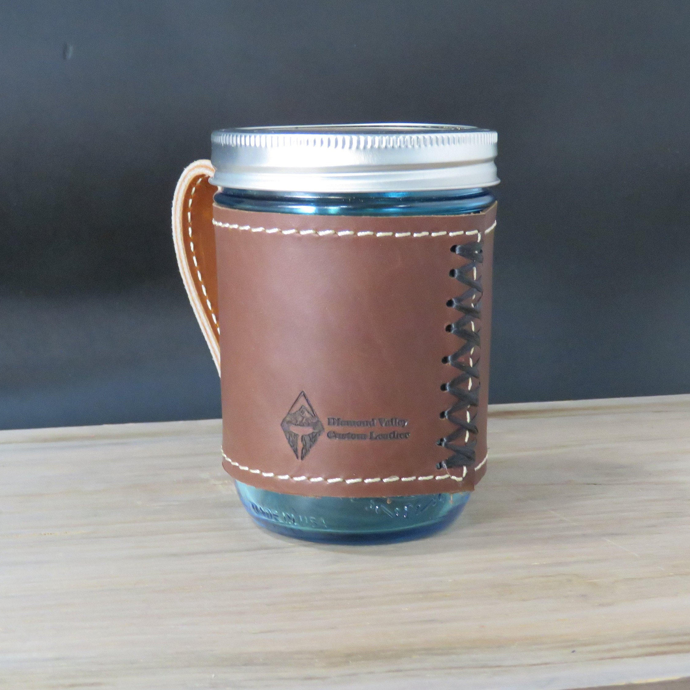 Leather Mason Jar Sleeve w/ Handle 16oz Mason Jar Holder Etsy
