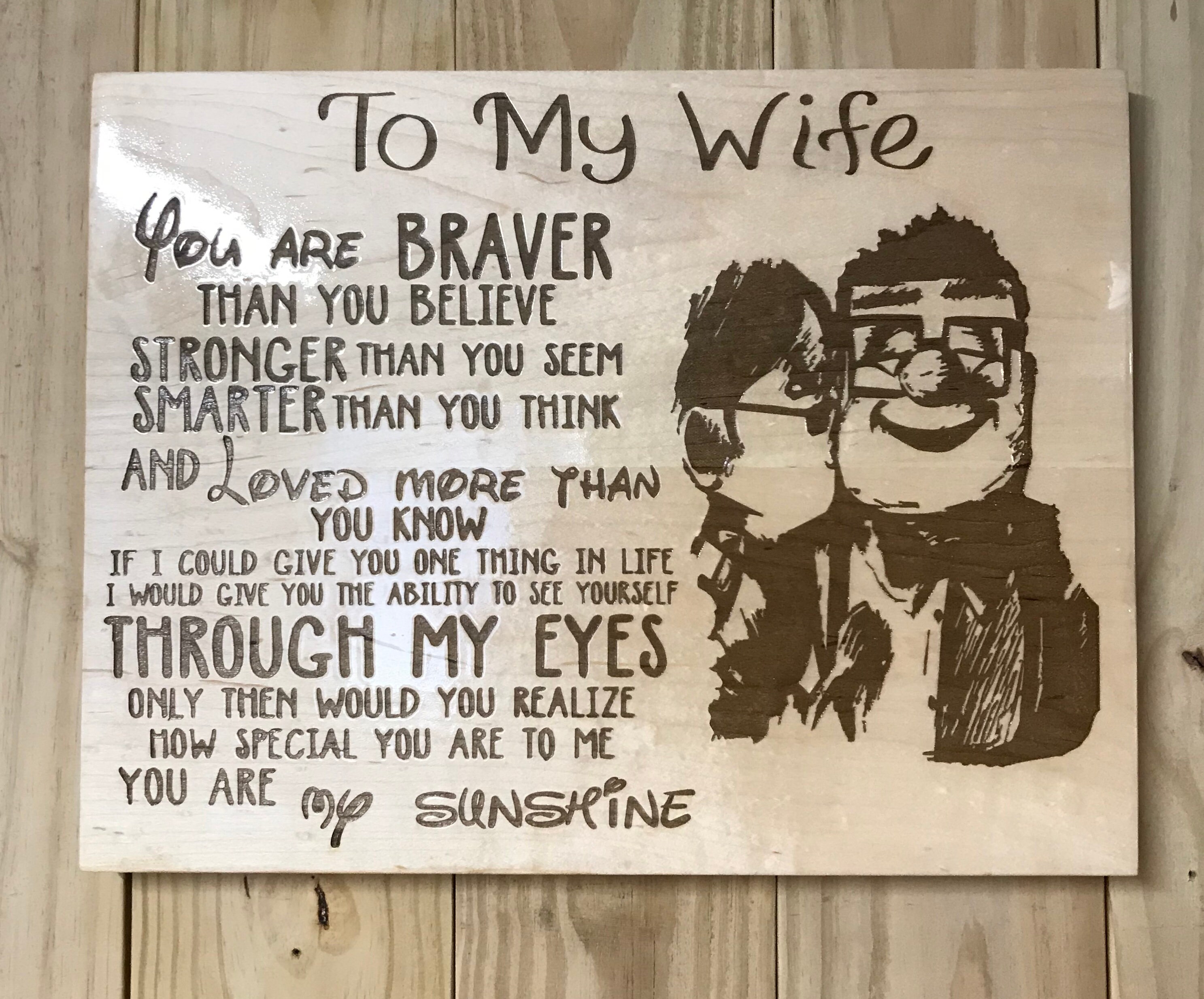 To My Wife, To My Wife Real Wood Sign, Carl & Ellie, Gift For Wife, Y…