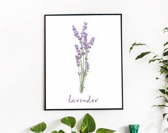 Lavender Herb Kitchen Decor Watercolor Print Food Wall Art Herbal Home Decor Digital Download Kitchen Printable Gift for Her Floral Decor