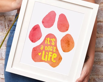 犬のお母さんの水彩画の足跡デジタルダウンロード壁アート印刷可能な犬のアート犬好きへのギフト室内装飾ダウンロード可能なプリントそれは犬の人生