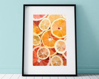 Citrus Lemon Blood Orange Grapefruit Kitchen Decor Watercolor Print Fruit Food Wall Art Home Decor Digital Download Printable Gift for Her