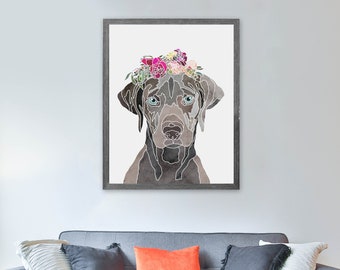 Weimaraner Dog Flower Crown Watercolor Poster Digital Download Wall Art Printable Pet Portrait Dog Lover Gift Home Decor Downloadable Prints