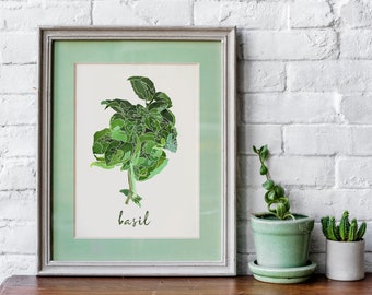 Basil Herb Kitchen Decor Watercolor Print Food Wall Art Herbal Home Decor Digital Download Kitchen Printable Gift for Her
