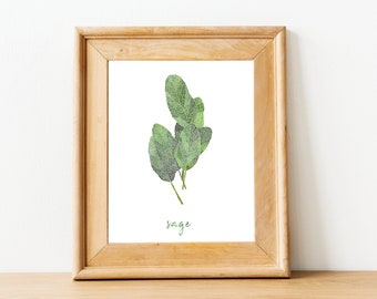 Sage Herb Kitchen Decor Watercolor Print Food Wall Art Herbal Home Decor Digital Download Kitchen Printable Gift for Her