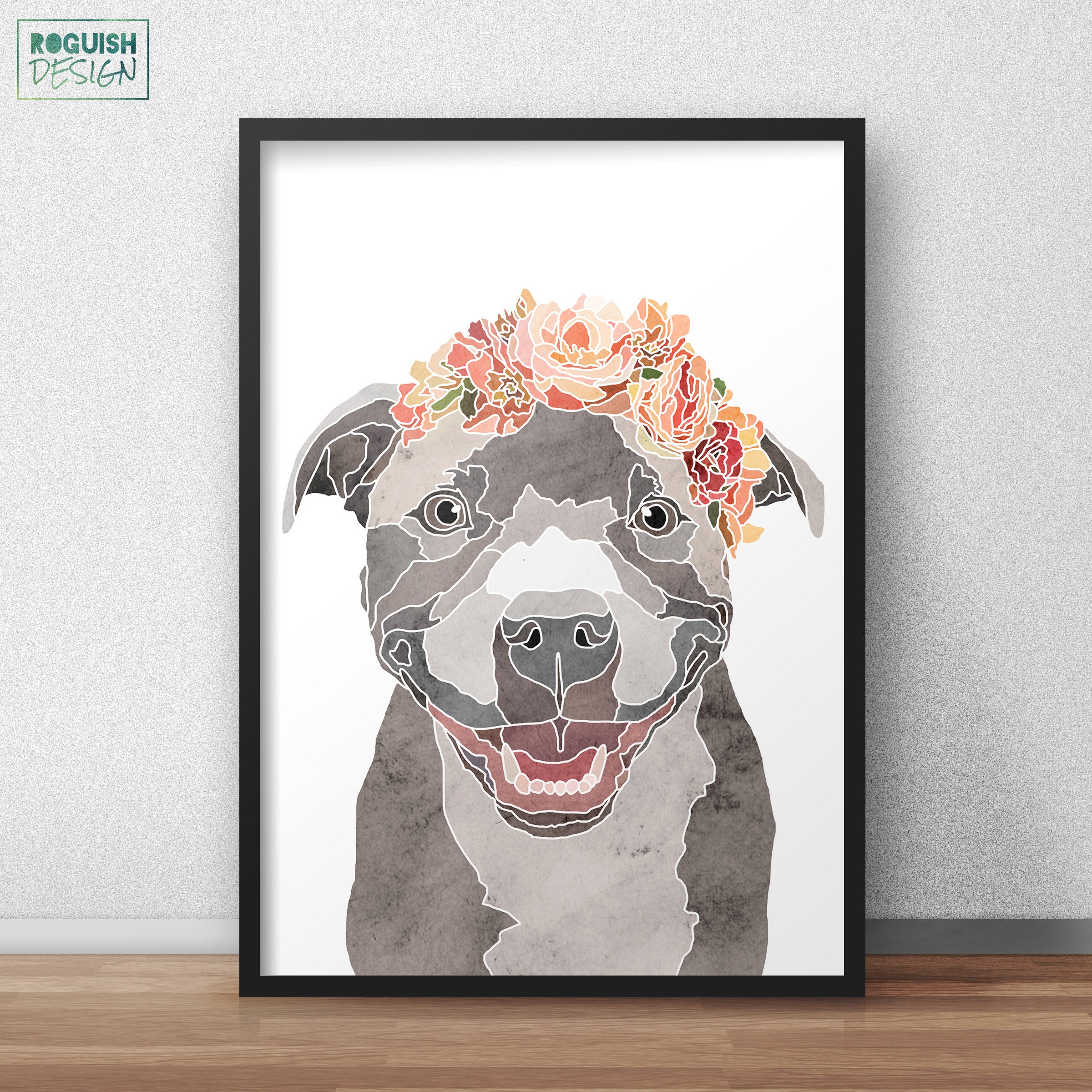 Art & Collectibles dog painting dog wall art digital download Pitbull