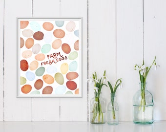 Farm Fresh Eggs Kitchen Decor Watercolor Print Chicken Eggs Food Wall Art Home Decor Farmers Market Digital Download Printable Gift for Her