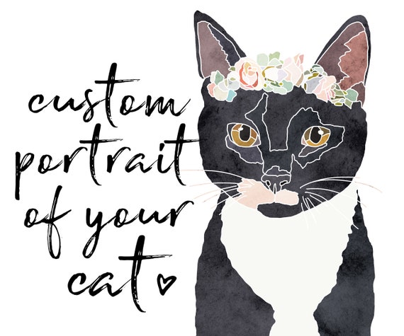 Cat Pet Portrait Flower Crown Watercolor Wall Art Poster Digital Download Gift for Her Cat Lover Gift Printable Home Decor Dorm Wall Hanging