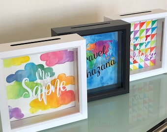 Money bank, Indian slogans, piggy bank, memory box, shadow box, handmade box.