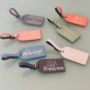 Kofferlabels, Boss Ladki-slogans, Desi-cadeaus, Leren bagagelabels