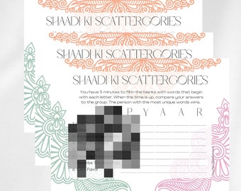 Shaadi Ki Scattergories, Indian Bridal Shower Games, Desi Wedding, South Asian Wedding